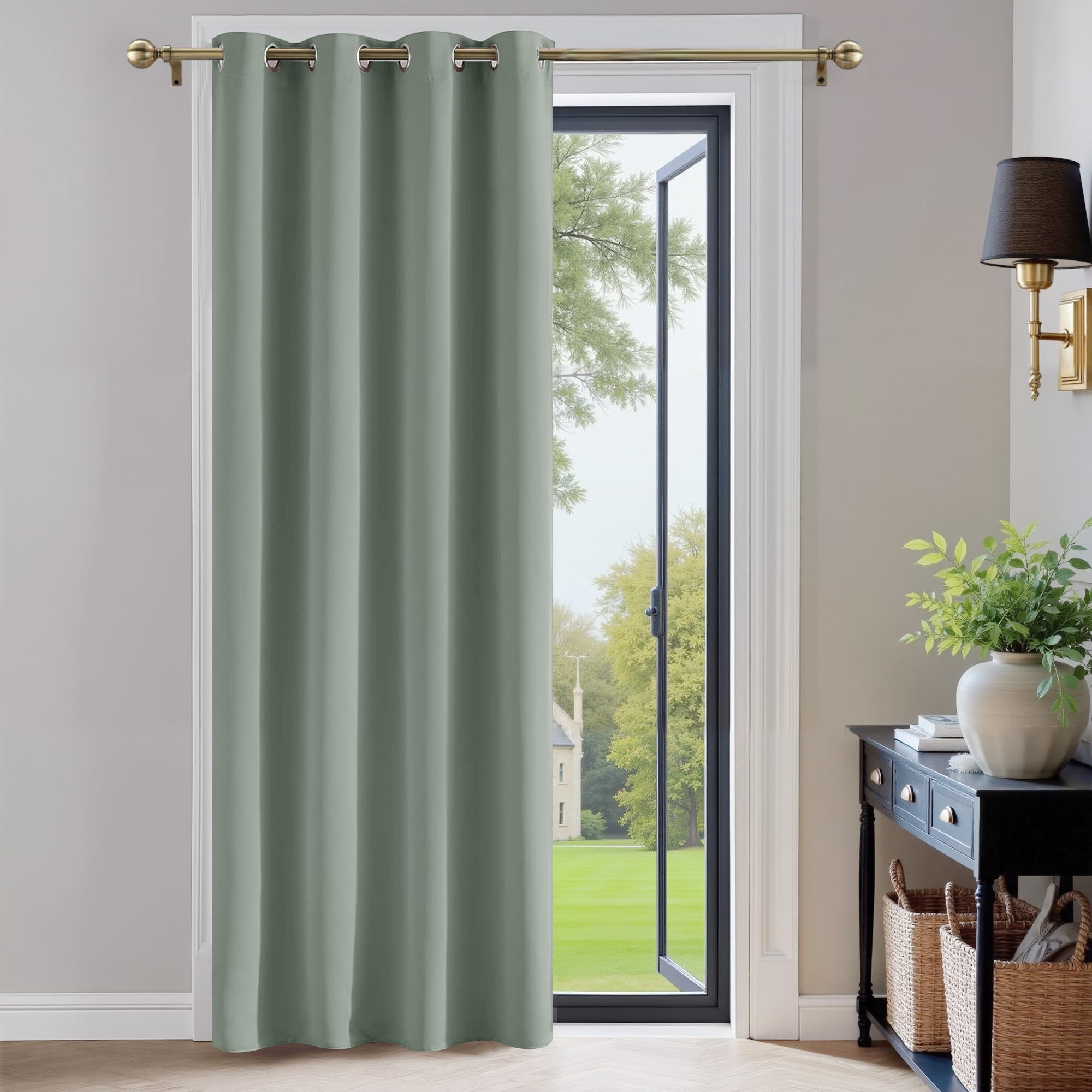 PONY DANCE Eyelet Curtain - Sage Green Blackout Curtain Thermal Insulated Door Curtain for Kid Adulte Room Window Drape for Living Room Bedroom, 1 Piece, 52 inch Width by 84 inch Depth