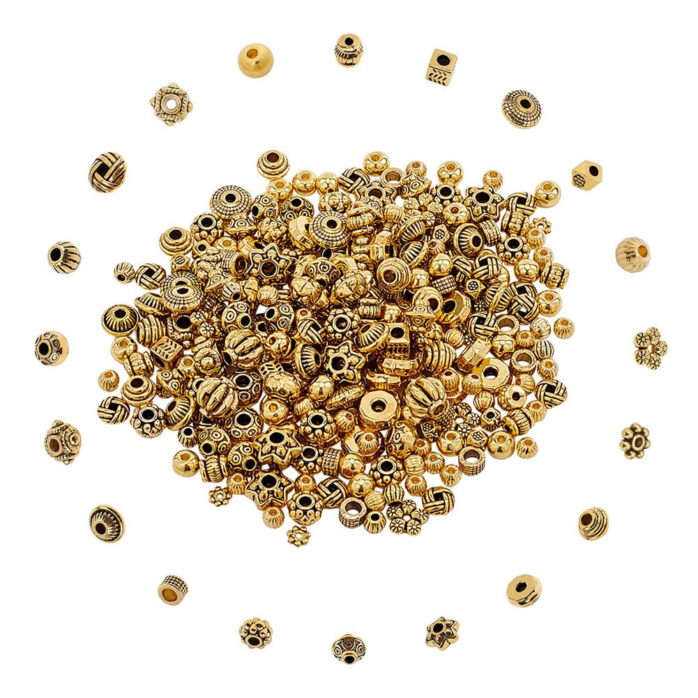 NBEADS About 100g Tibetan Style Alloy Spacer Beads, 20 Styles Random Mixed Metal Flower Cone Round Column Spacer Beads for DIY Jewelry Craft Making