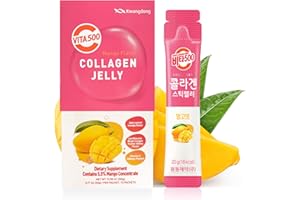 KWANGDONG Vita500 Mango Collagen Peptides Korean Jelly Stick with Vitamin C | Marine Collagen for Hair, Skin, Nails, Beauty, Joints, Minerals & Antioxidants Support | Convenient Daily Sticks 15 Pack