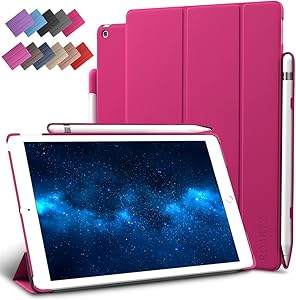 New iPad 9.7-inch 2018 Case Pencil Holder, ROARTZ Shockproof Slim-Fit Smart Rubber Folio Case Hard Cover Light-Weight Wake Sleep for Apple iPad 6th Generation Model A1893 A1954