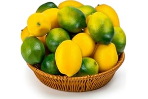 CLESDF 30 Pcs Fake Lemon, Artificial Lemons Faux Fruits Green and Yellow Lemon, Simulation Fruit for Lemonade Party Fruit Bowl Home Kitchen Photography Props