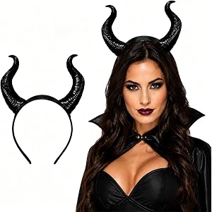 LUEOCC Halloween Devil Horn Headband, Black Demon Costume Accessory | Black curved devil horns create a spooky and stylish lo