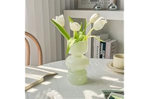 JSPYFITS Glass Hydroponic Flower Vase, 7 Inches Colored Glass Bubble Vase for Flower, Three-Layer Glass Funky Vase for Home/Office/Weddings/Party Table Flower Decor (Milky Green)