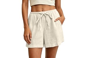 Women's Shorts Cotton Comfy Drawstring High Elastic Short Pant with Pockets Summer Casual Loose Fit Clothes Beachwear