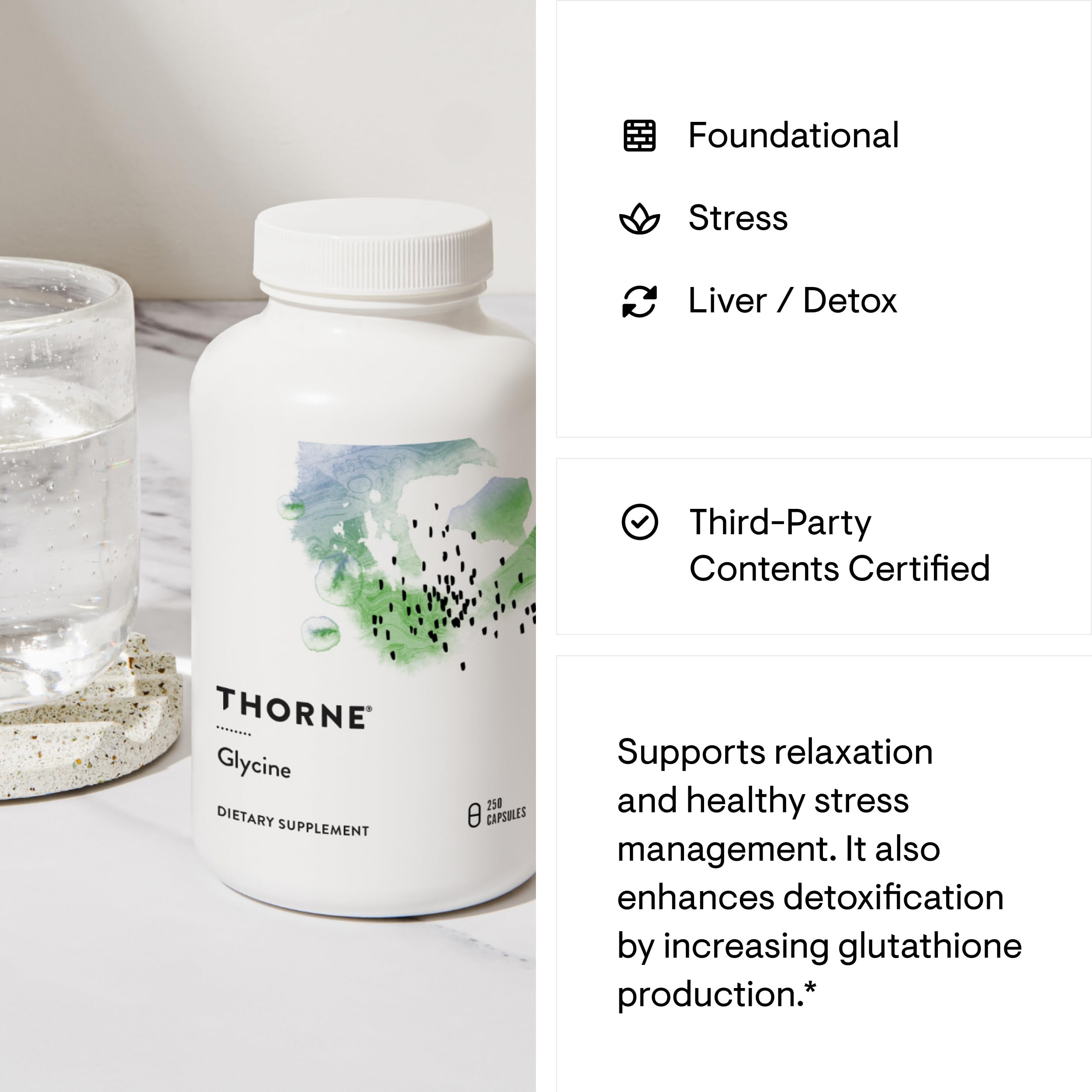 THORNE - Glycine - Amino Acid Support for Relaxation, Detoxification, and Muscle Function* - 250 Capsules
