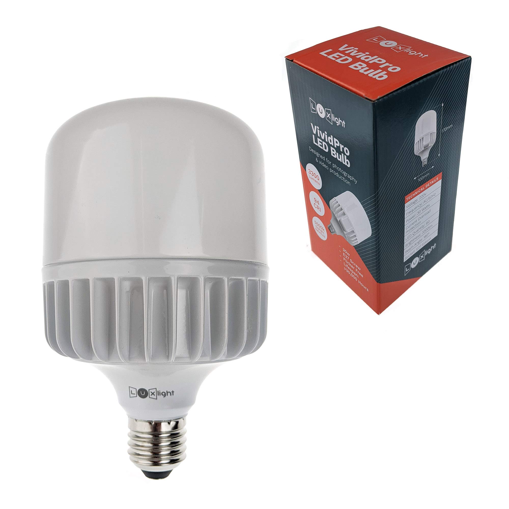 Luxlight Daylight LED E27 Light Bulb Vivid Pro | CRI 94 / 5500k | for Video & Photography (50)