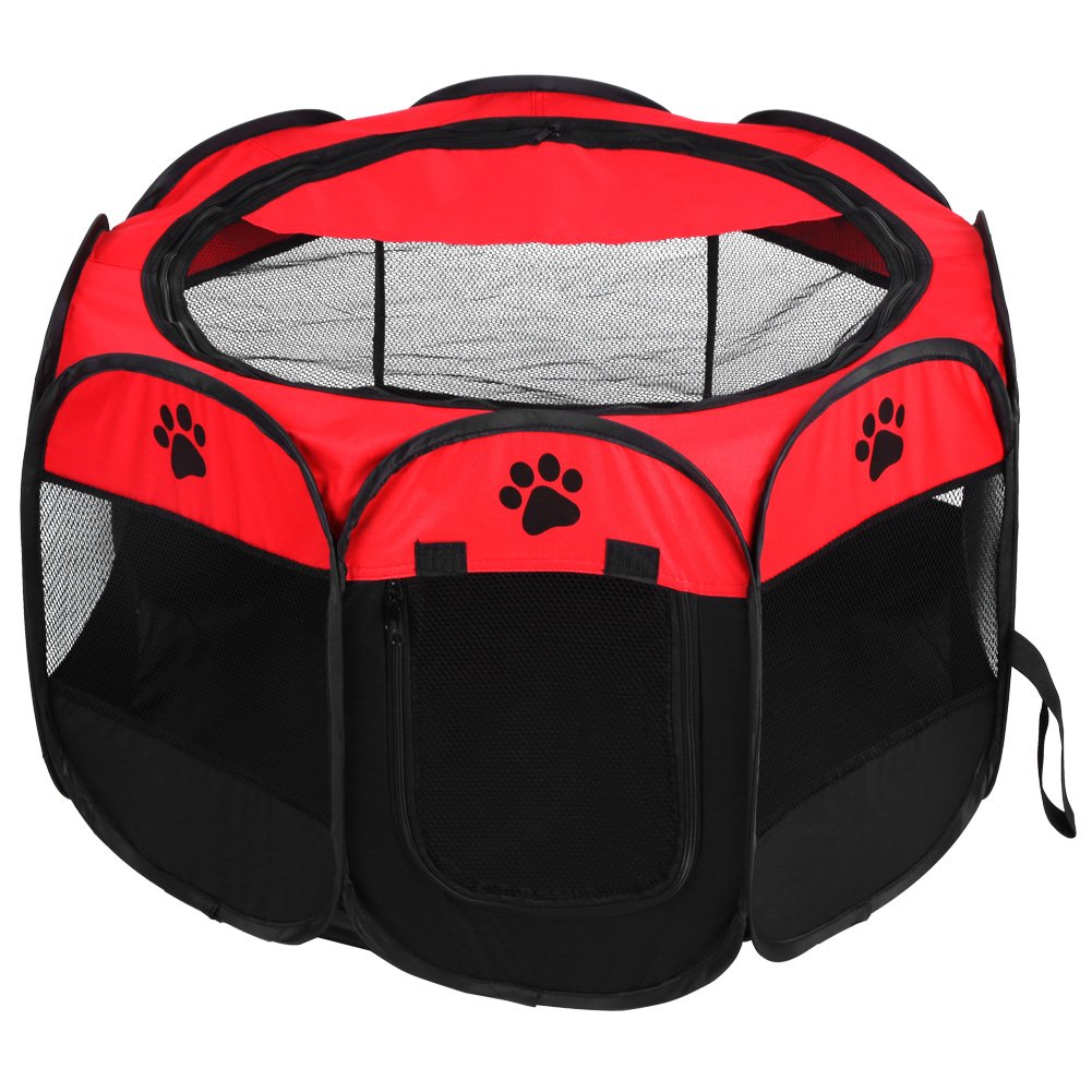 Pet Tent, Zippered doors Dog Tent Oxford Cloth Pet Kitten Hamster Playpen Small Animal Tent Cage Puppy Play Pen for Indoor Outdoor Use 26.77 x 17.72inch(red)