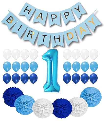 Amazon Com 1st Birthday Boy Decorations Royal Blue Light Blue