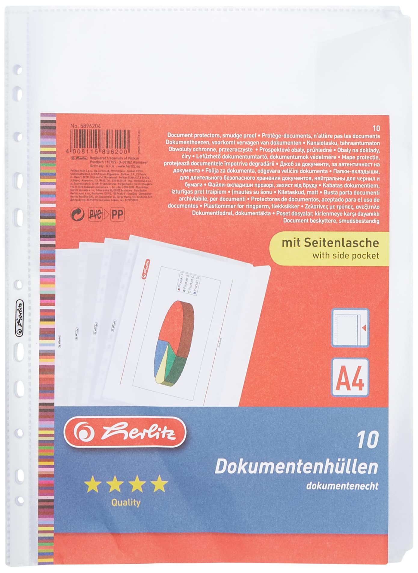 Herlitz A4 Embossed Punched Pocket Document Protector (10 Pieces)