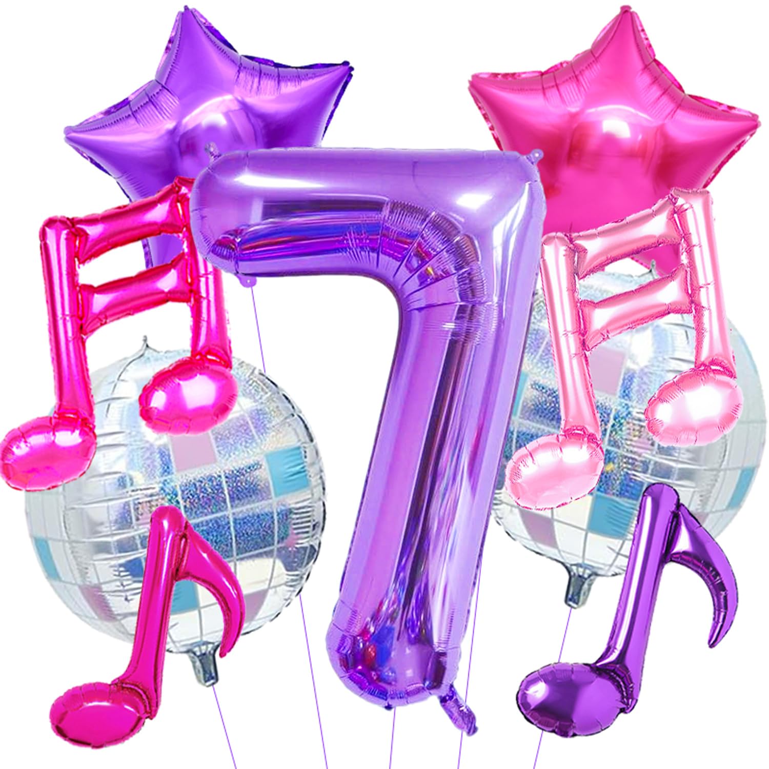 Kpop Birthday Decorations - Music Note Balloons Purple 40inch Number 7 Balloon Disco Ball Balloons for Kpop Music Party Decoration