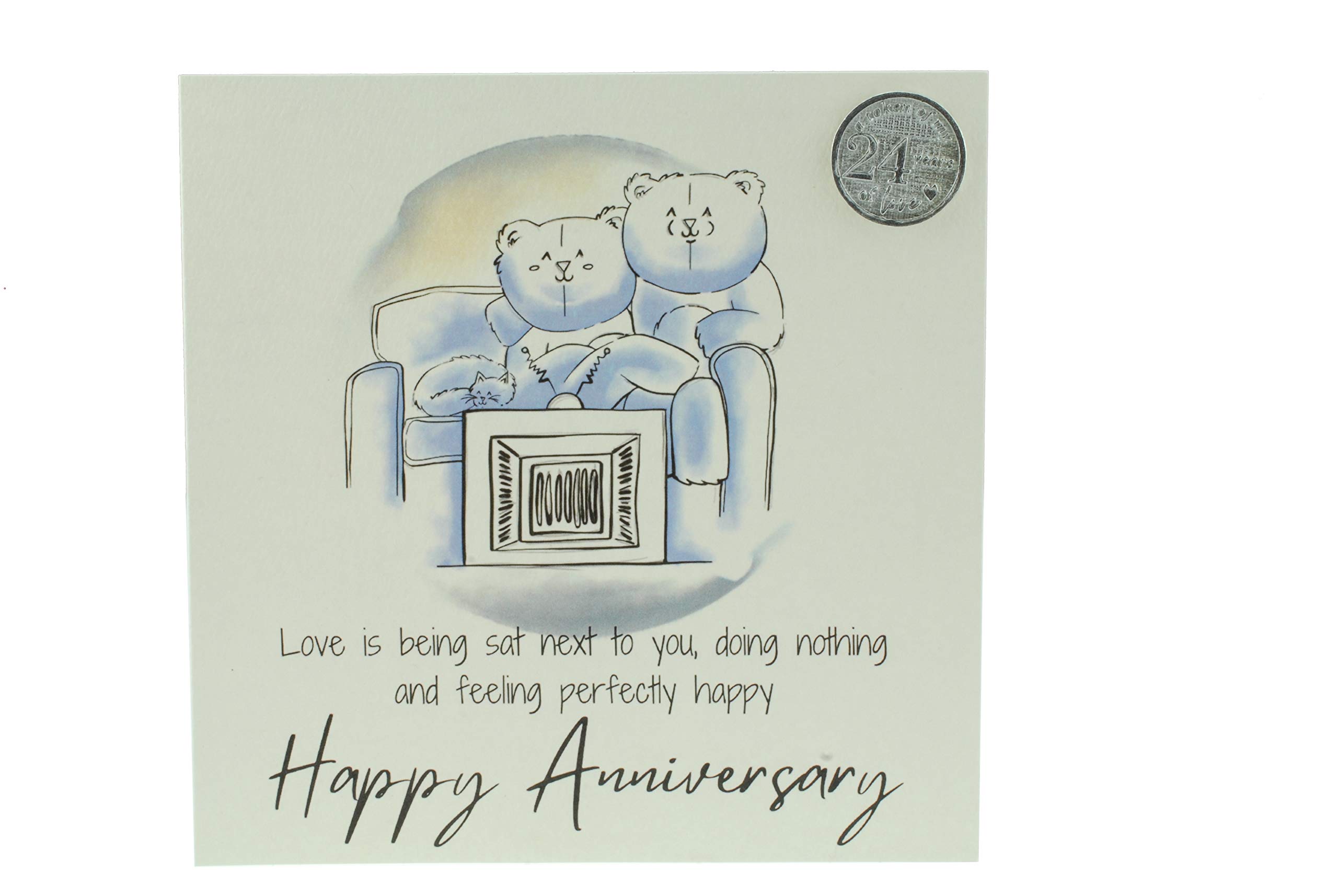Cute 24th Anniversary Card, Relaxed Bears – Free Metal 24th Anniversary Love Token Gift (gc-annitv24)