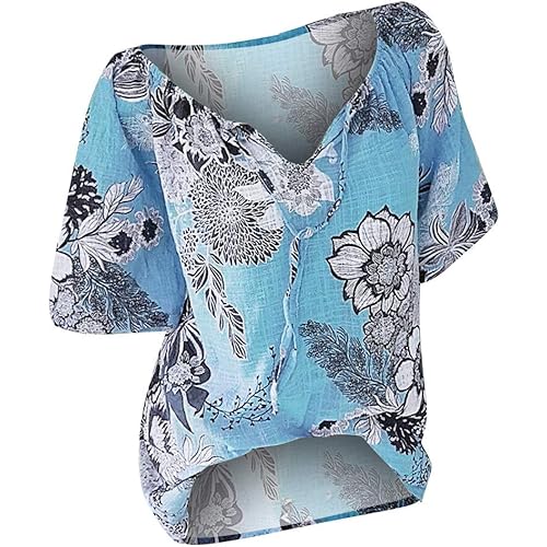 Tops for Women Summer,Blouse Shirts Floral Print V Neck Button Pocket Short Sleeve Summer Vintage Elegant Casual Tops