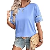 SHEWIN Womens T Shirts Crewneck Hollow Out Short Sleeve Blouses Tee Summer Tops for Women 2026