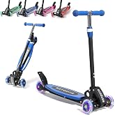 3 Wheel Scooters for Kids 2-5 5-7 Years, 4 Adjustable Heights Foldable Metal Toddler Scooter for Boys Girls Up to 120 lbs, Lean-to-Steer, Dual Rear Brake Widen Anti-Slip Deck