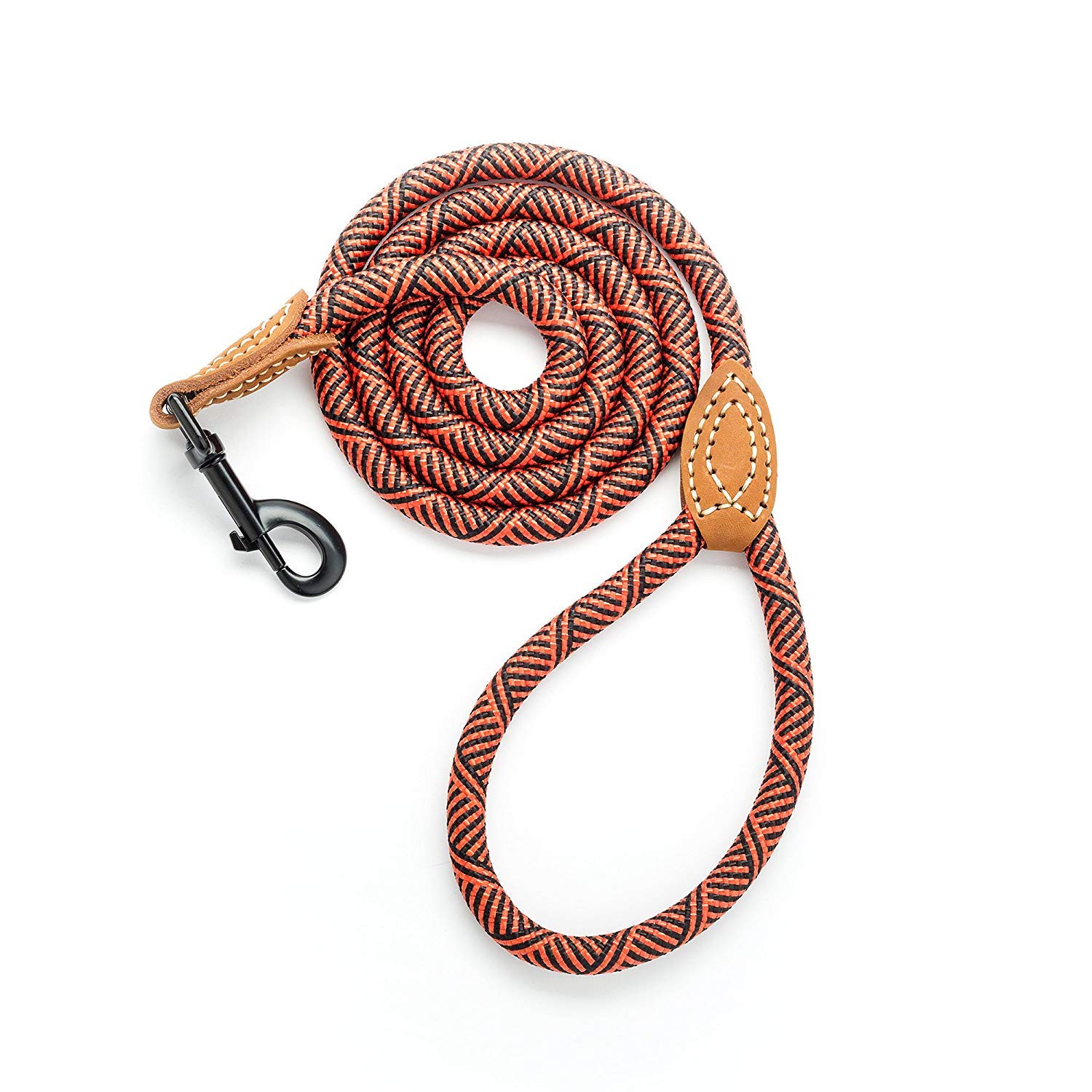 Mile High Life Rope Leash with Genuine Leather Connection, 6 FT/5 FT/4 FT, Heavy Duty Leash for Medium & Large Dogs(Red,72 Inch-1/2")