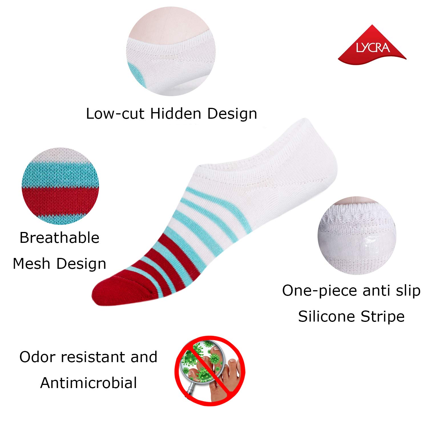 SIXDAYSOX Men\'s No Show Odor-Resistant Non Slip Socks Shoe Size 6-11 Pack of 8