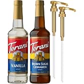 Torani Syrups, Brown Sugar Cinnamon and Vanilla Syrup Variety 2-Pack, Coffee Syrups for Drinks, Pumps Included, 25.4 Fl Oz Ea