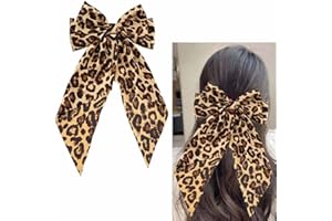 Leopard Print Hair Bow Clips Ribbons Bowknot Hair Clip for Women Big Bow Barrette Ribbon Bows Accessories for Women Girls Che