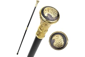 MEILUNMEIHUAN ART Gold Luxury Eagle Hawk Head Relief Walking Cane Fashion Decorative Walking Stick Gentleman Elegant Cosplay Knob Crosier 93cm