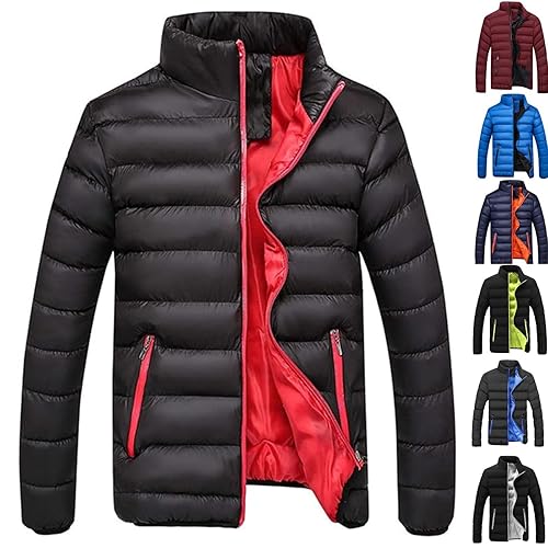 Mens Puffer Jackets Stylish Padded Lightweight Jackets Winter Warm Thick Bubble Quilted Coats Work Down Jacket Oversized Waterproof Outerwear With Zipper Pockets Black Xxl