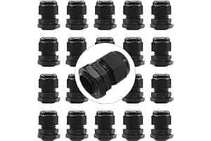 Dianrui 20PCS 1/2 NPT Cable Glands IP68 Waterproof Adjustable Nylon Strain Relief Cable Connectors With Gaskets Black K1-065-1/2NPT-BK