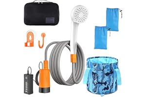 Xonhyicn Portable Electric Shower Travel rain Shower Pump Camping Shower kit and 6.5 Gallon Folding Bucket for Indoor or Outdoor Shower car Cleaning pet Bath