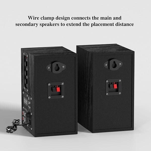 ELIMAVI 30W X 2 POWERED BOOKSHELF SPEAKERS – 3.5-RCA INPUT FOR TURNTABLE, TV, PC, RECORD PLAYER SPEAKERS WITH 4 INCH WOOFER & WALL MOUNTED