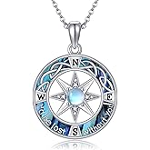ONEFINITY Compass Necklace 925 Sterling Silver Celtic Knot Moonstone Abalone Shell Pendant Necklace Graduation Birthday Anniversary Jewelry Gifts for Women Wife Her