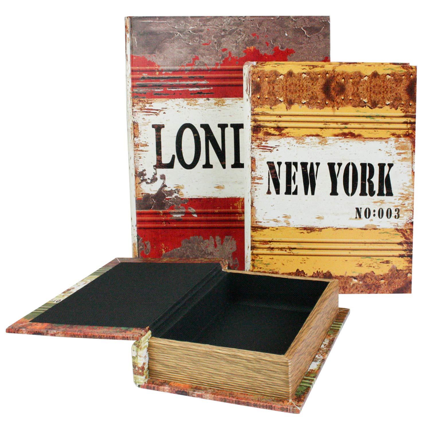 Emartbuy Set of 3 Secret Book KeepSafe Vintage Money Jewellery Keys Storage Box Gift - London New York Paris