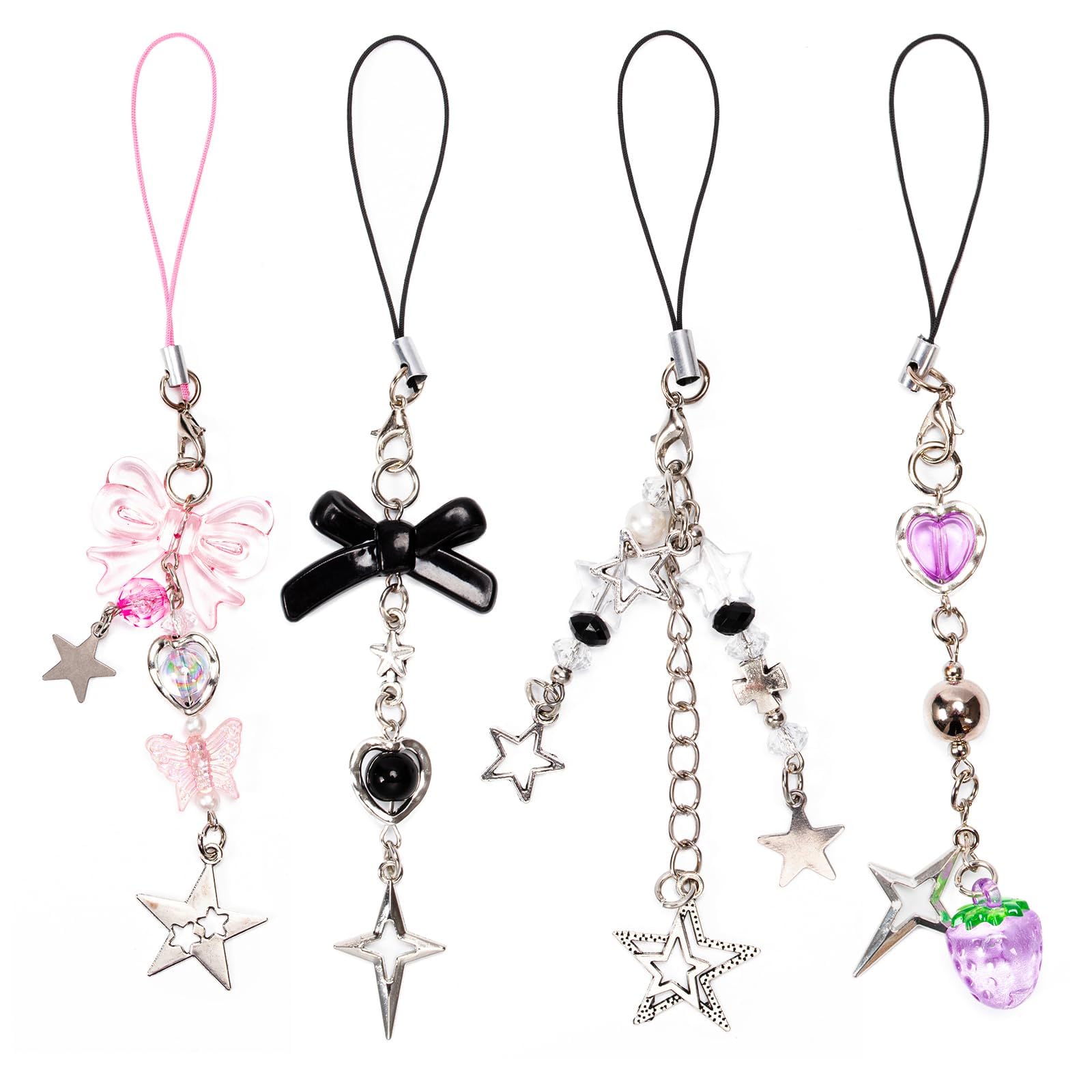 phone Cute Charm, Pink Butterfly Star Charm Strap Y2K Accessories for Phone Keychain Bag Pendants Decor, Perfect Gifts for Women and Girls
