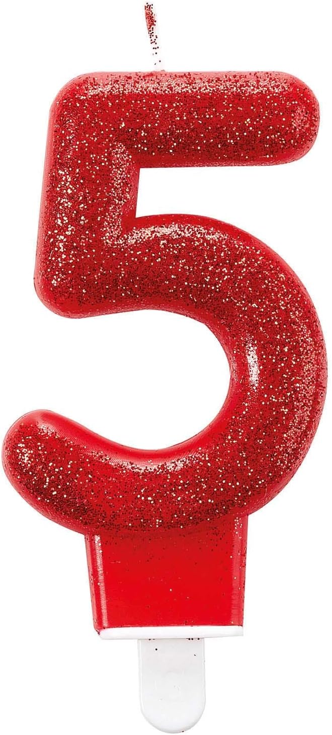 amscan 9900766 Candle num. 5 Glitter, Red