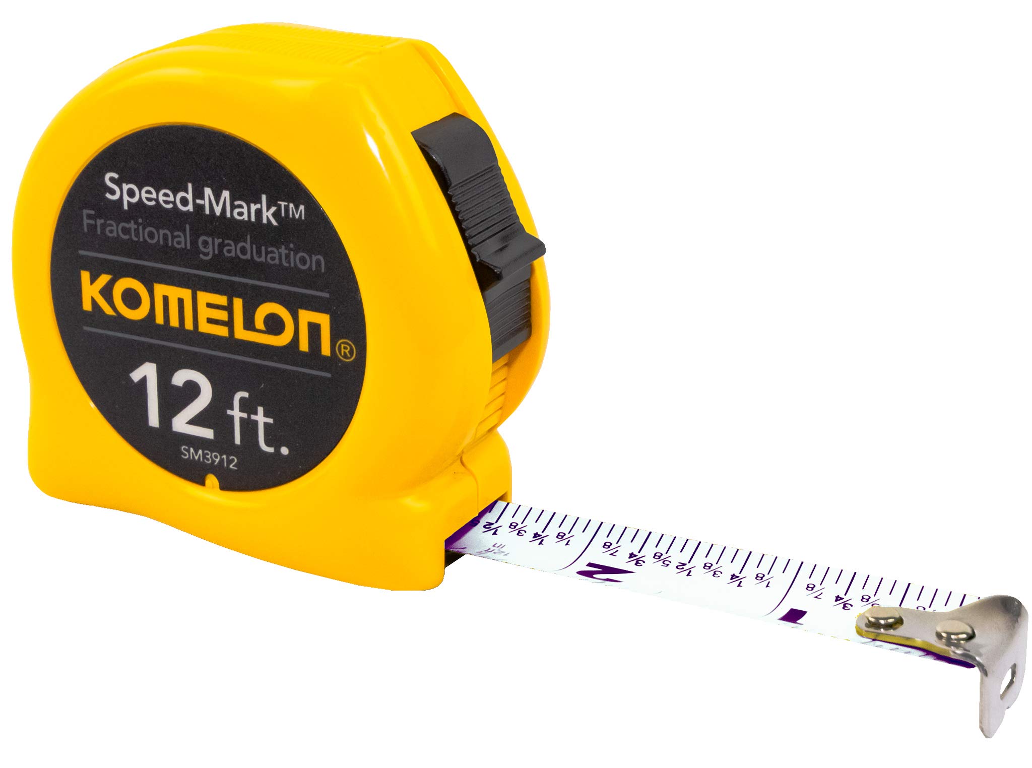 Komelon SM3912 Speed Mark Acrylic Coated Steel Blade Tape Measure 12-Inch by 5/8-Inch, Yellow Case