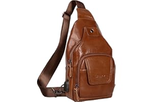 Ariscobull Genuine Leather Sling Bag For Men With Usb Charging Port Multi-Pocket, Leather Sling Bag, Mens Leather Crossbody Bag, Chest Bag For Men, Casual Daypacks Chest Bags For Backpacks