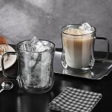 ecooe 2x350ml Double Wall Glass Cups Borosilicate Heat Resistant Coffee Mugs view 5