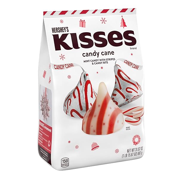HERSHEY’S KISSES CANDY CANE FLAVORED, CHRISTMAS CANDY BULK BAG, 31.67 OZ