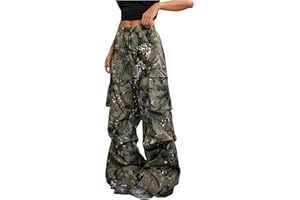 SOLY HUX Girl's Cargo Pants Camo Print Elastic Waist Straight Leg Baggy Streetwear Pants with Pockets