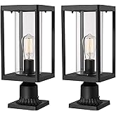 Beionxii Outdoor Post Lantern, 20inch Large Modern Lamp Post Light Fixture Exterior Pillar Lights with Pier Mount Base, Black