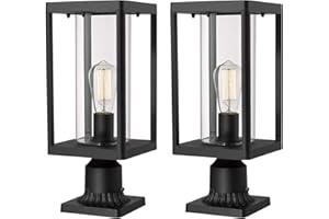 Beionxii Outdoor Post Lantern, 20inch Large Modern Lamp Post Light Fixture Exterior Pillar Lights with Pier Mount Base, Black Cast Aluminum w/Clear Cylinder Glass - A291P-2PK