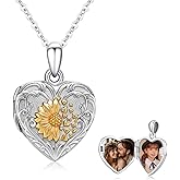 Adnix Locket Necklace 925 Sterling Silver Tree of Life/Sunflower/Rose/Lily of the Valley/Compass Locket That Holds Pictures Memorial Jewelry for Women Wife