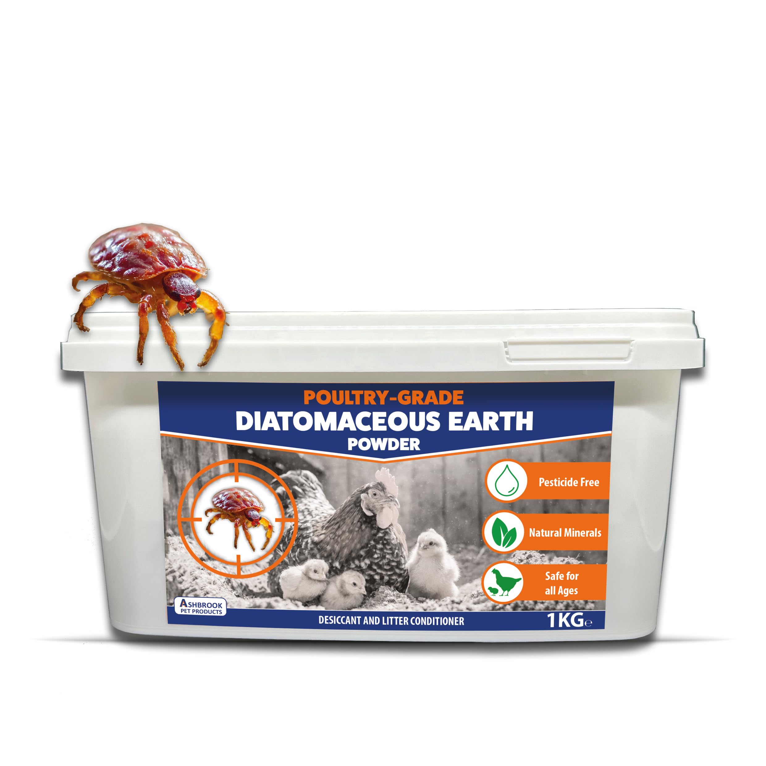 ASHBROOK Poultry Grade DE Powder 1KG - Feed Grade Diatomaceous Earth from Natural Sources for Pest & Mite Control - Lice & Red Mite Powder for Chickens, Chicken Mite Powder & Chicken Dust Bath Powder