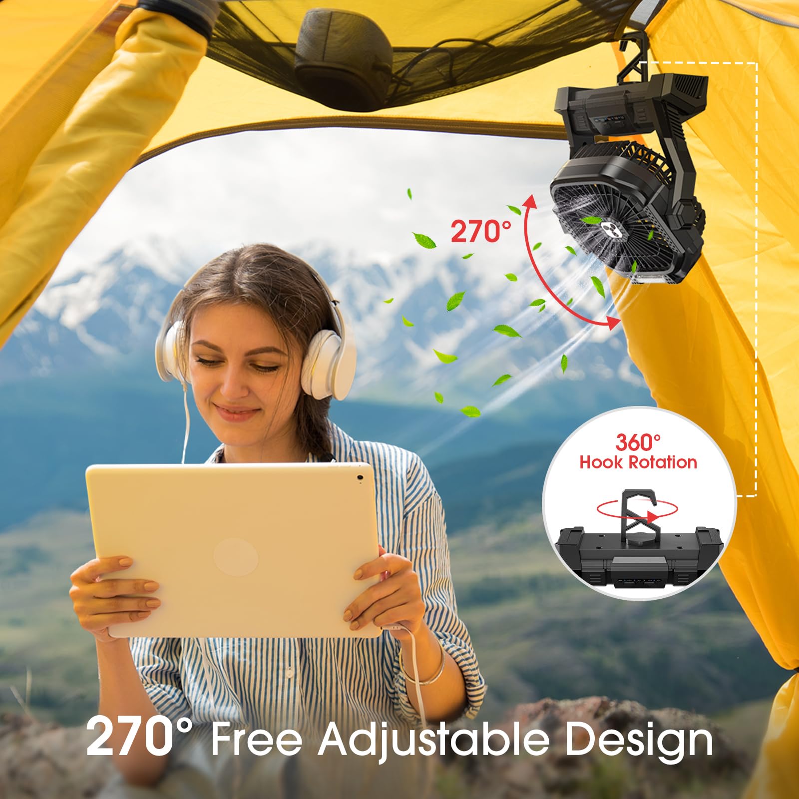 Portable Fan Rechargeable, 20000mAh Cordless Battery Powered Fan with LED Lantern, USB C Battery Operated for Travel Bedroom Home Camping Tent Office Beach Desk Fishing Table