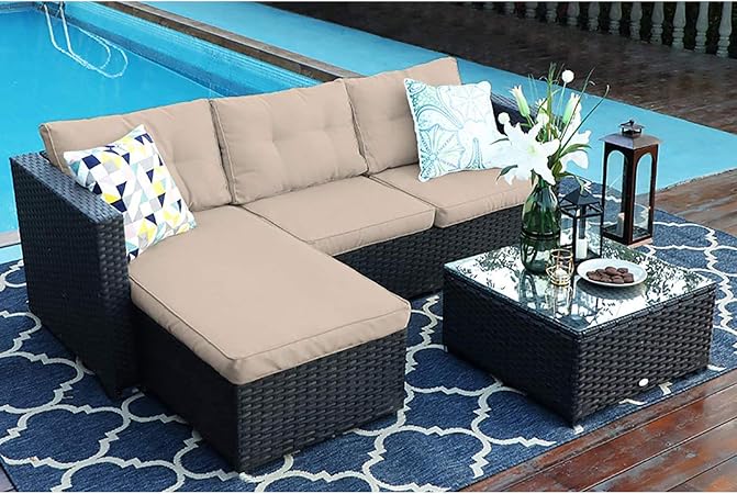 Amazon Com 3 Piece Outdoor Furniture Sectional Sofa Patio Set With Upgrade Rattan Wicker Beige Low Back Design Industrial Scientific