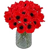 IPOPU 20PCS Red Poppy Flowers Artificial 19.4" PU Real Touch Faux Poppies Fake Flower Bulk for Wedding Bouquets Floral Arrangements Centerpiece Corsages Home Table Garden Party Decor(Red)