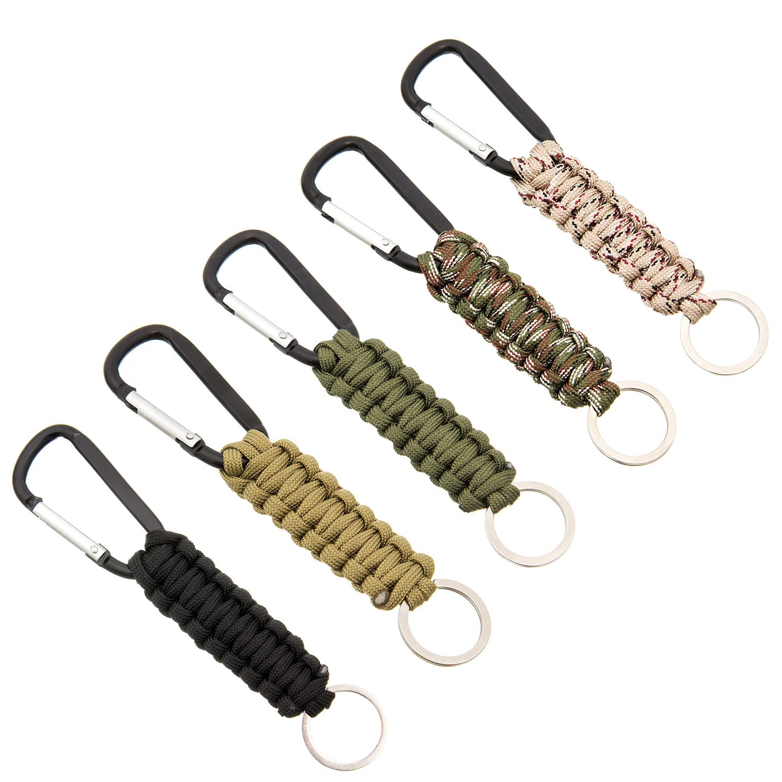 SHULLIN Pack of 5 Paracord Key Chain Paracord Braided Lanyard Ring Hook Clip Carabiner Key Chain Braided Lanyard Ring Hook with Carabiner Hook for Climbing Camping