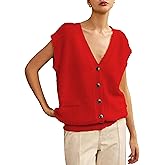 Zontroldy Women's Oversized Button Down Sleeveless Sweaters V-Neck Sweater Vest Knitted Tank Tops with Pockets