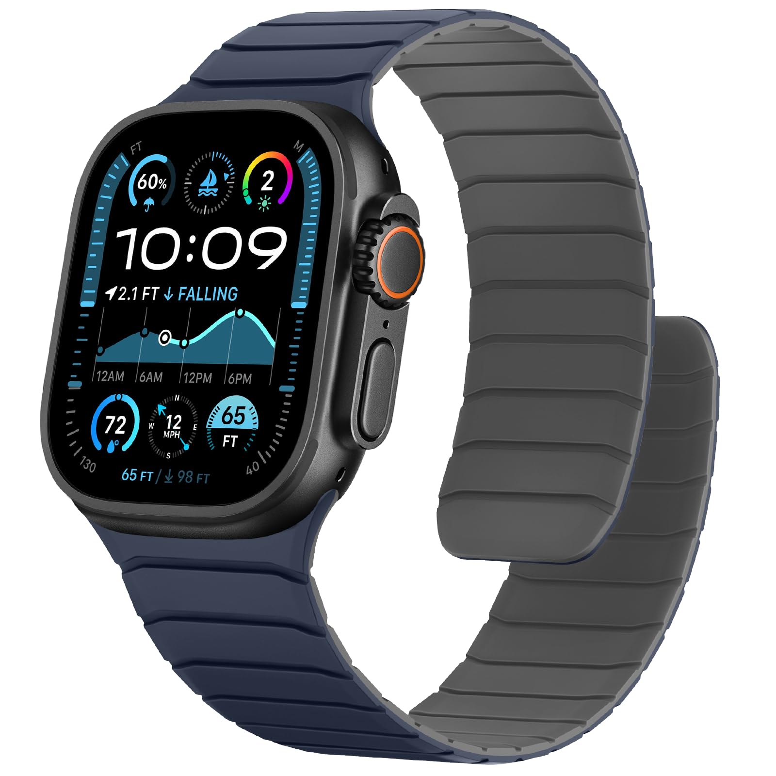 Photo 1 of Sixmoat Magnetic Silicone Bands Compatible with Apple Watch 49mm 46mm 45mm 44mm 42mm, Soft Sport Wristband for Men Compatible with iWatch Ultra3 2 1 SE Series 11 10 9 8 7 6 5 4 3 2 1, Dark Blue-Grey