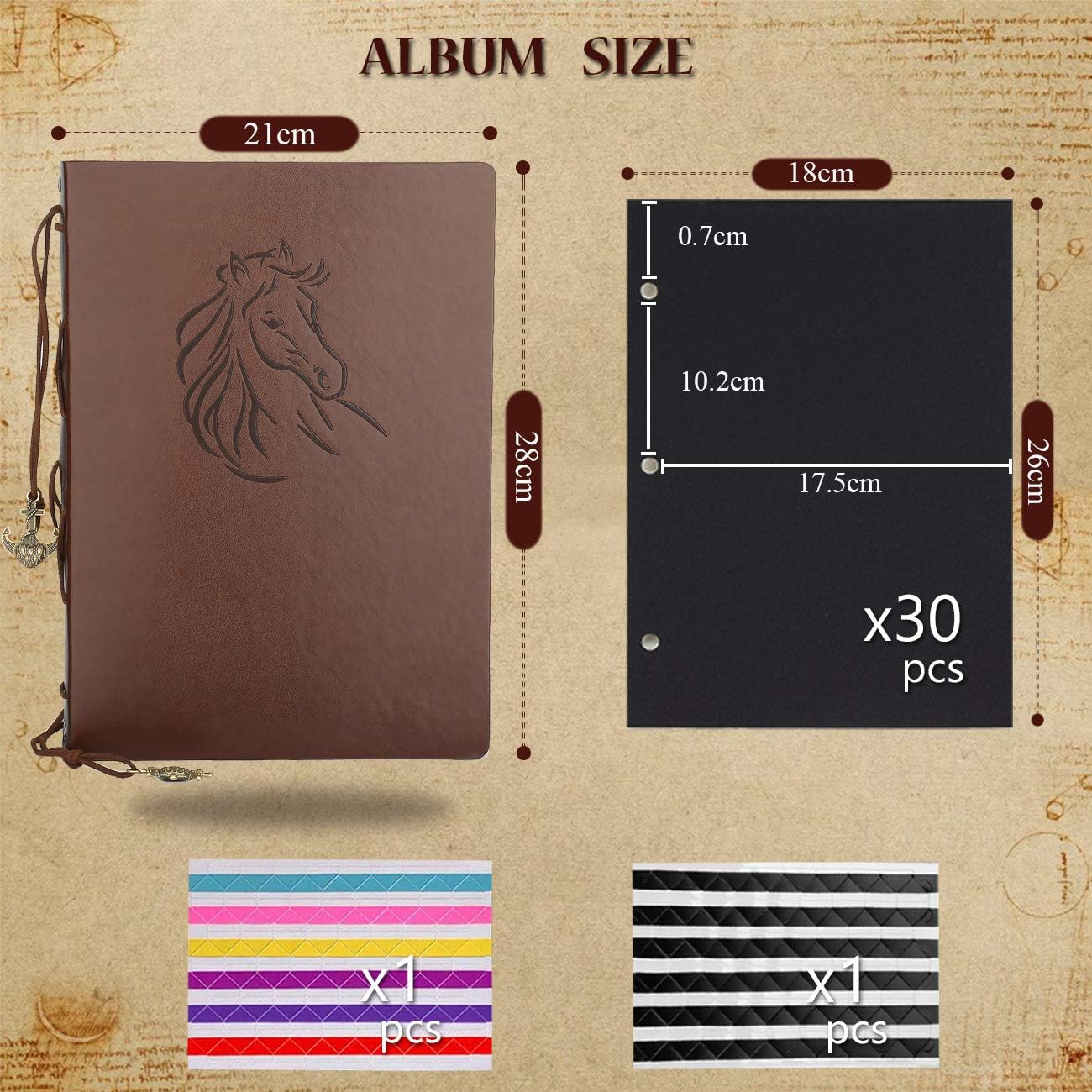 Photo Album Scrapbook, AIOR Refillable Black Pages Scrap Book, Vintage Leather Memory Book DIY Wedding Guest Book - Image 3