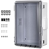 Animacyn ABS Electrical Junction Box, Ventilated Design, Cable Grommets, IP65 Waterproof Enclosure, Indoor/Outdoor Use with Mounting Panel .(Clear Cover, 13.8"x9.7"x5.9")