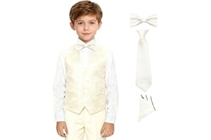 Lycody Boys Vest 4 Piece Paisley Boy Suit Vests Set for Kids Jacquard Waistcoat with Bowtie, Necktie, Pocket Square