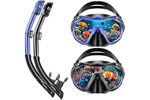 PIYAZI Snorkeling Gear for Adults, Adults Snorkel Set, Panoramic View Anti-Fog Tempered Glass Lens, Anti-Leak Snorkeling Gear with Mesh Bag Ear Plug for Snorkeling Scuba Diving Travel